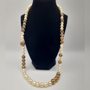 Vintage Style Gold & Faux Pearl Long Necklace Classic Elegant